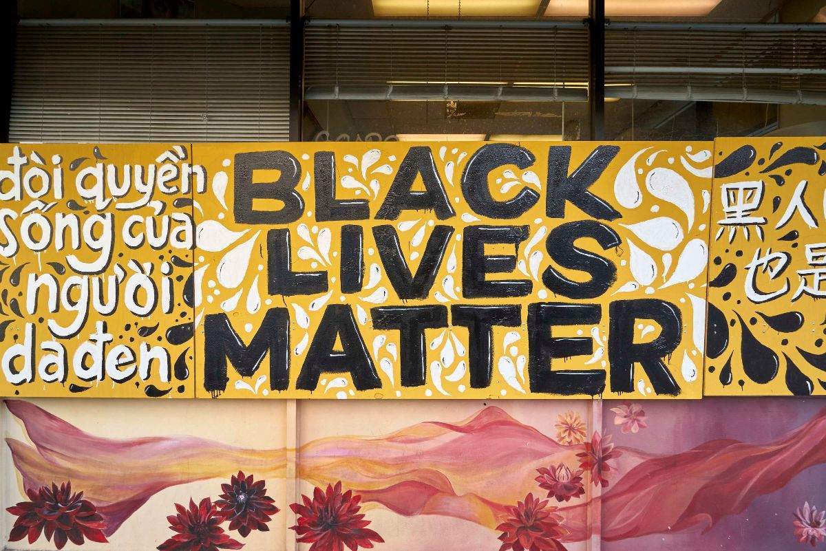 BLM mural in Oakland's Chinatown district.